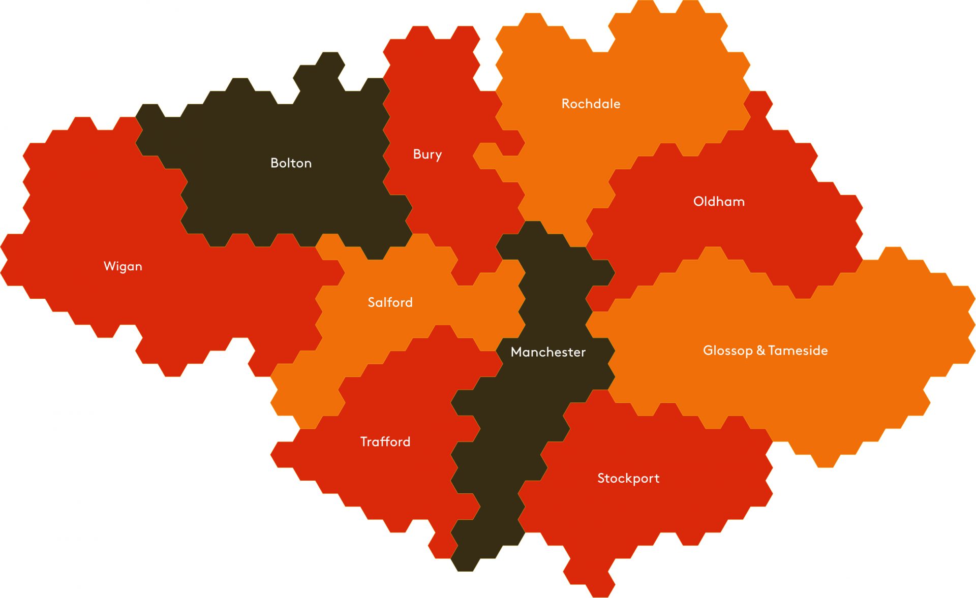 Graphic of a map showing the 10 boroughs of Greater Manchester